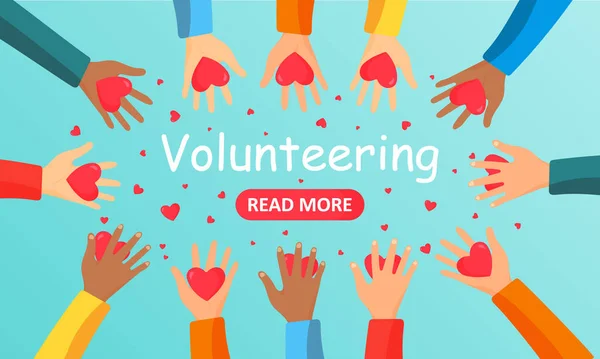 Handen van vrijwilligers. — Stockvector