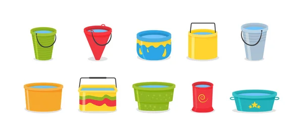 Colored plastic buckets. — Stock Vector