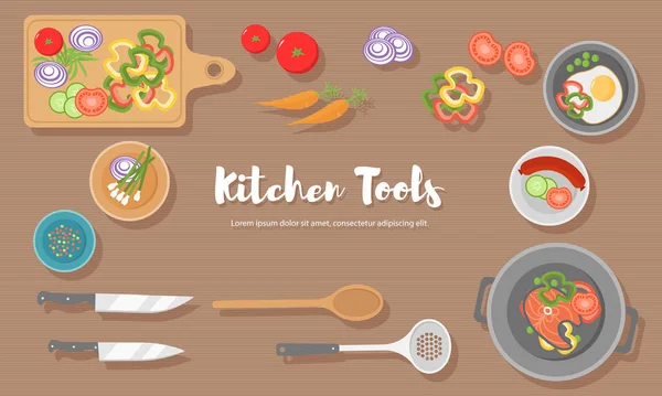 Koken voedsel, keuken. — Stockvector