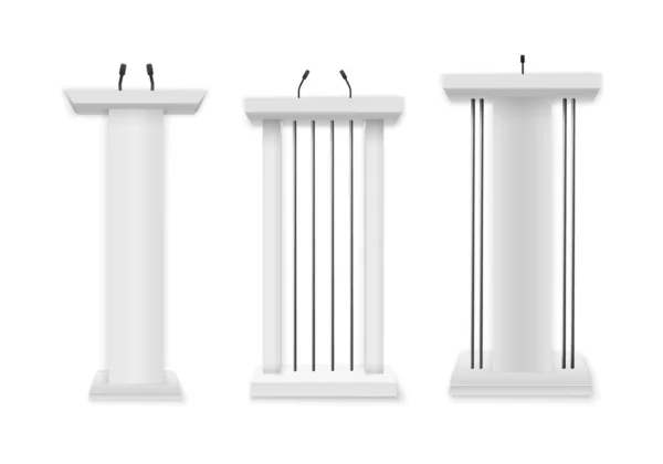 White podium, microphones. — Stock Vector
