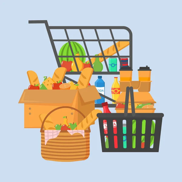 Compra de comestibles, supermercado . — Archivo Imágenes Vectoriales
