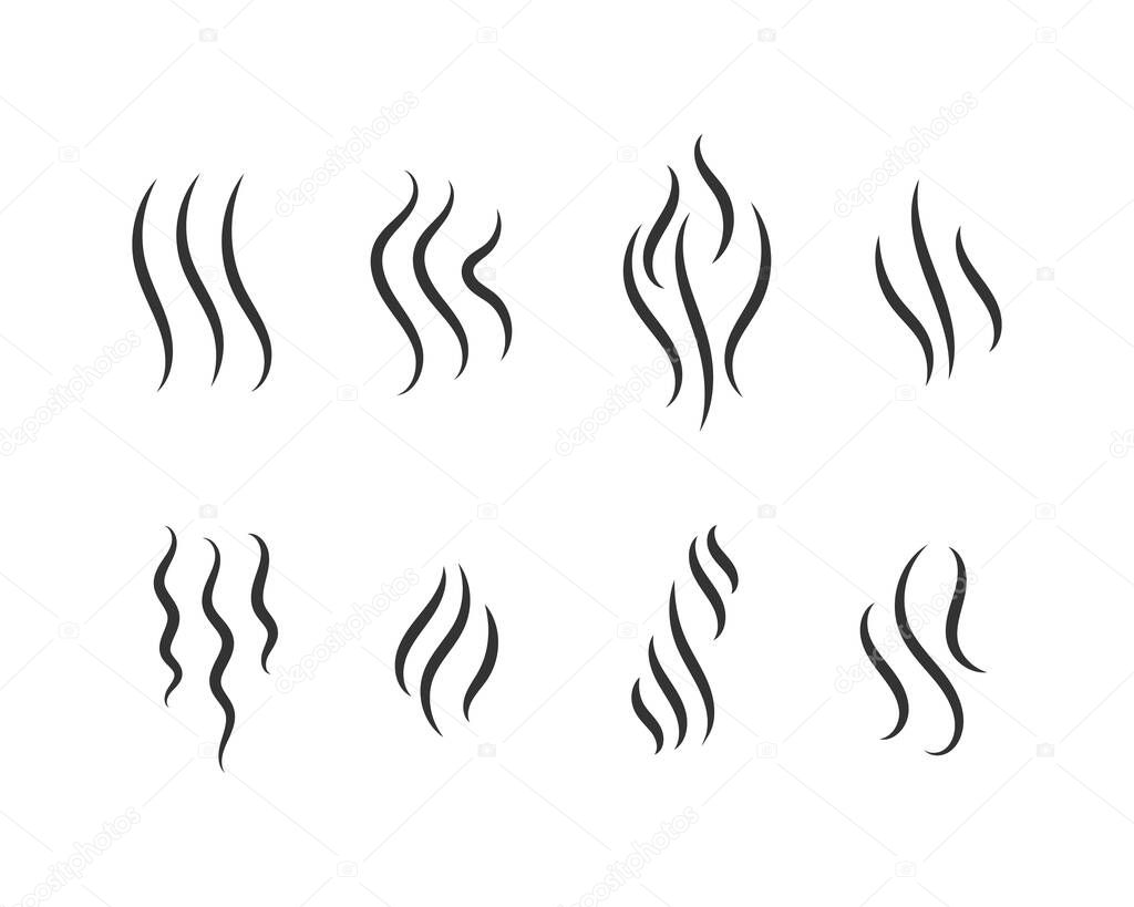 Fragrances evaporate icons. Smells line icon set, hot aroma, smells or fumes. Coffee cup icon. Symbols of glasses of hot drinks on white background. Vector illustration doodle hand drawn, EPS 10.