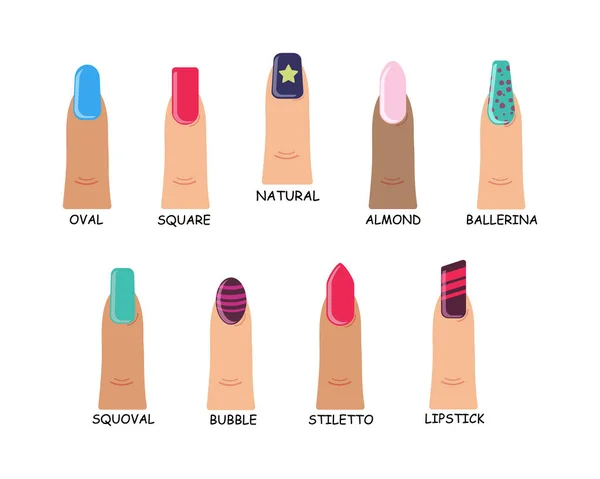 Diferentes formas uñas . — Vector de stock