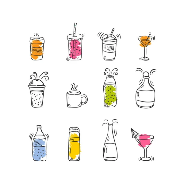 Cocktails zetten, doodle. — Stockvector