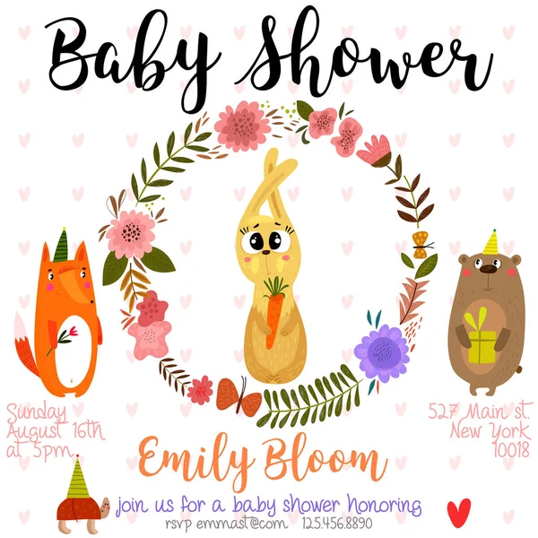 Baby Shower invitation card with cute kids illustration: cartoon — Stock Vector