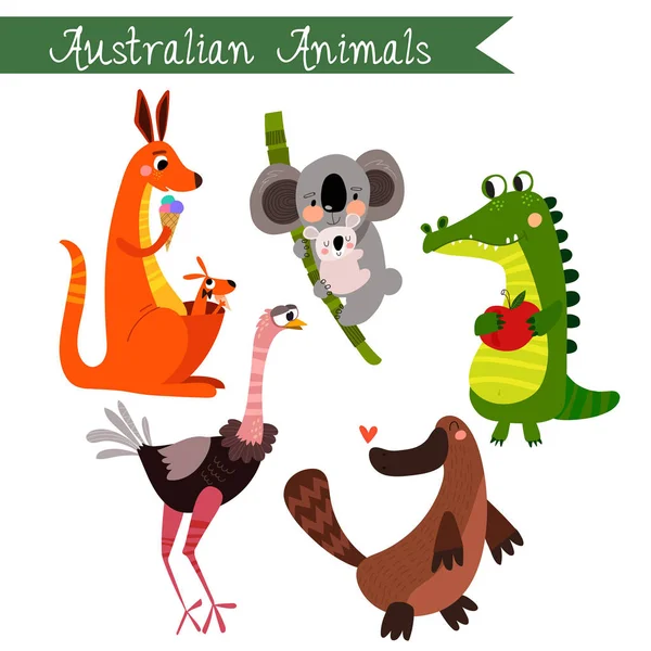 Animales australianos vector illustration.Vector conjunto. Aislado en w — Vector de stock