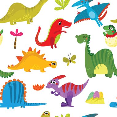Karikatür komik dinozorlar ile güzel seamless modeli. Backgro