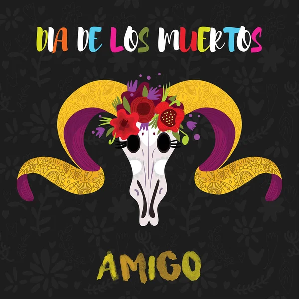 Dia de los muertos. Amigo.Day of The Dead poster vetorial com um g —  Vetores de Stock