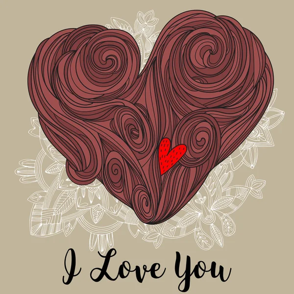 발렌타인 템플릿 인사말 카드입니다. 파도 심장입니다. 낙서 H — 스톡 벡터