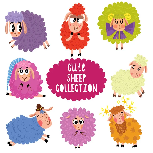 Cute Cartoon Sheep Set Funny Characters Set Your Design Different — Stock Vector