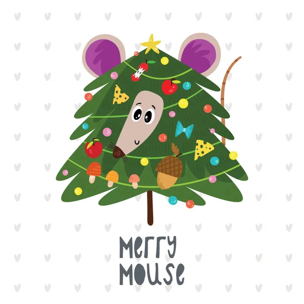 Милая Мышь Сидит Внутри Канун Рождества Векторная Иллюстрация — стоковый вектор