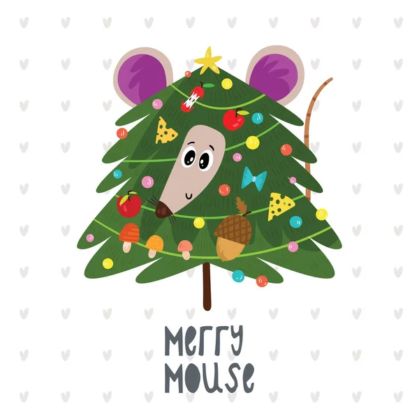 Mouse Bonito Sentado Dentro Véspera Natal Ilustração Vetorial Gráficos De Vetores