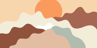 Colorful background with landscape, abstract mountains. Abstract colored backdrop with hand-drawn elements or curves. Creative vector illustration - poster design.