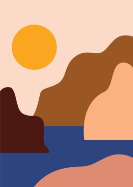 Colorful background with landscape, abstract mountains. Abstract colored backdrop with hand-drawn elements or curves. Creative vector illustration - poster design.