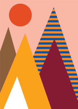 Colorful background with landscape, abstract mountains. Abstract colored backdrop with hand-drawn elements or curves. Creative vector illustration - poster design.