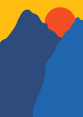 Colorful background with landscape, abstract mountains. Abstract colored backdrop with hand-drawn elements or curves. Creative vector illustration - poster design.