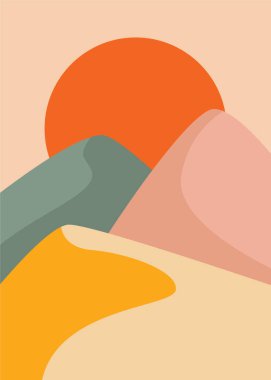 Colorful background with landscape, abstract mountains. Abstract colored backdrop with hand-drawn elements or curves. Creative vector illustration - poster design.