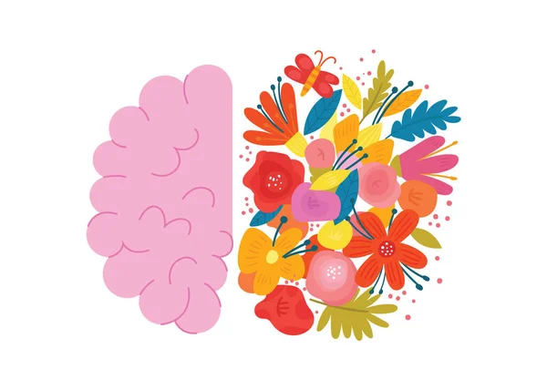 Kreatywny Projekt Ludzkiego Mózgu Kwiatami Koncepcja Wektor Ilustracji Nowoczesnym Stylu — Wektor stockowy