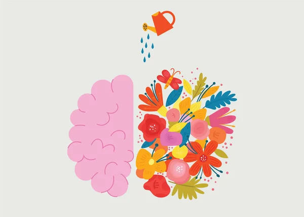 Kreatywny Projekt Ludzkiego Mózgu Kwiatami Koncepcja Wektor Ilustracji Nowoczesnym Stylu — Wektor stockowy