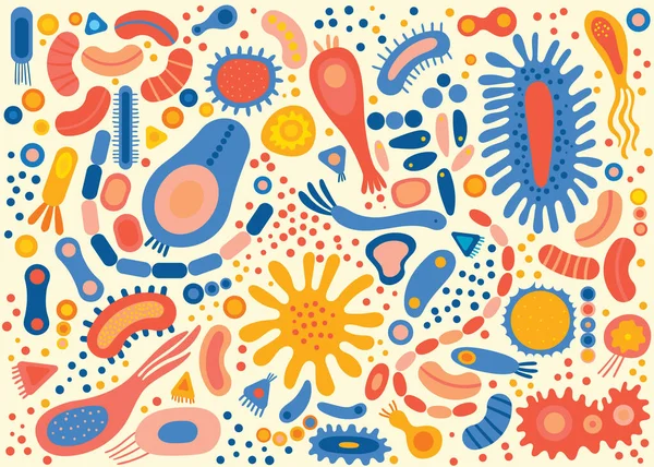 Большой Набор Различными Типами Микроорганизмов Абстрактная Коллекция Форм Микроскопических Вирусов — стоковый вектор