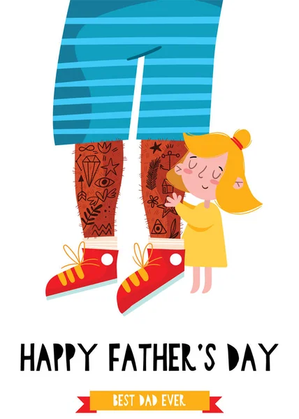 Bonne Carte Voeux Fête Des Pères Fille Heureuse Sent Sécurité — Image vectorielle