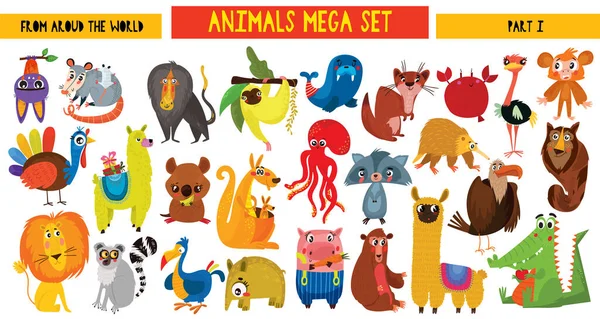 Grande Collezione Simpatici Animali Dei Cartoni Animati Tutto Mondo Parte Vettoriali Stock Royalty Free
