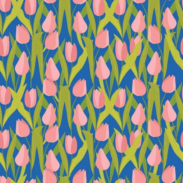 Bezešvé Vzor Roztomilými Tulipány Ručně Kreslený Povrch Vzor Design Květinami Stock Vektory