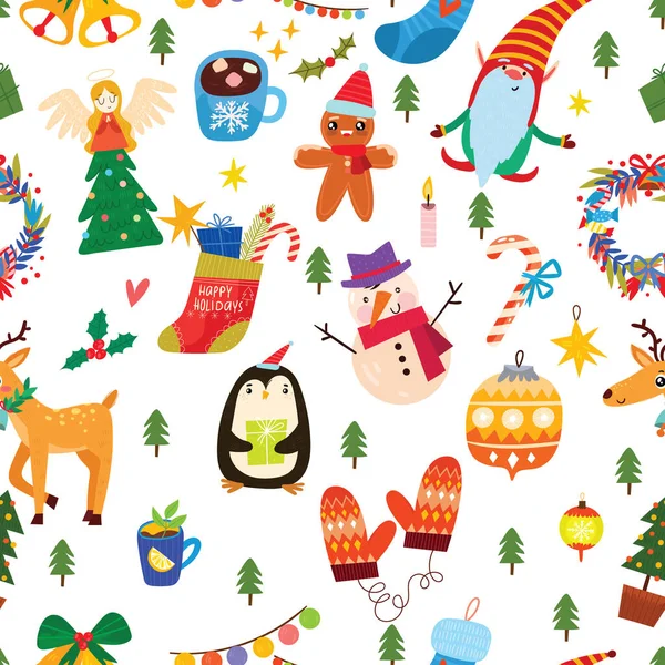 Patrón Sin Costuras Para Navidad Con Animales Lindos Elementos Navideños Vector De Stock