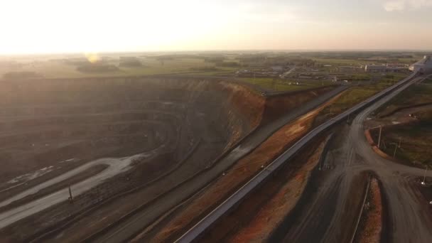 Aerial view of sunset open pit copper ore in Russia — Stock Video