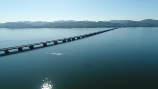 A very long bridge road,multilane road,aerial wiev — 图库视频影像