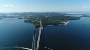 long cable-stayed road bridge from Vladivostok to island Russkiy