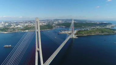 long cable-stayed road bridge from Vladivostok to island Russkiy