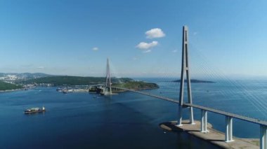 long cable-stayed road bridge from Vladivostok to island Russkiy
