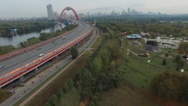 Een grote groep mensen die een marathon lopen in de buitenlucht in een stedelijke omgeving — Stockvideo