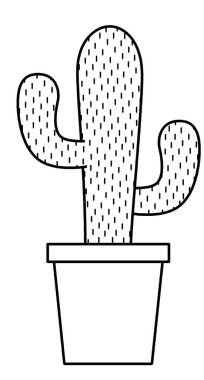 Beyaz arka planda izole edilmiş bir kaktüsün tasviri. Siyah ve beyaz.