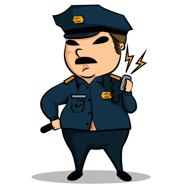 Simple Cute Illustration Version Fat Police Officer Duty Full Uniform — Stock Vector