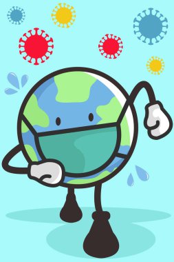 Karikatür Dünyası 'nın tasviri Bir Yüz Maskesi Takın Virüslerden Kaçmaya Çalışın