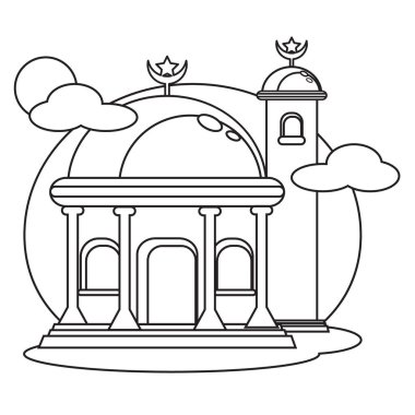 Güzel Cami Çizgisi Resim Kitabı İçin Siyah ve Beyaz