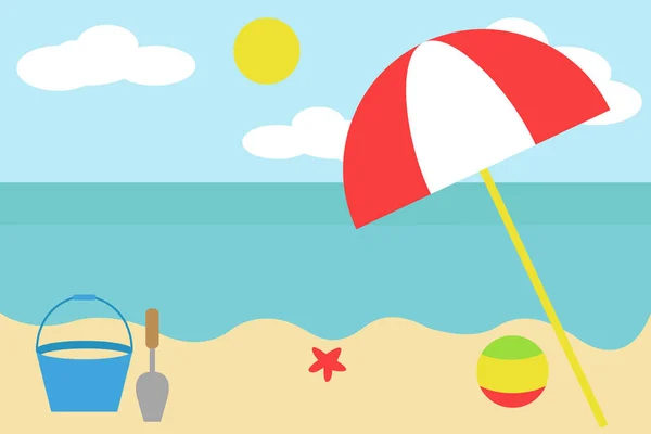 Простая Красочная Иллюстрация Лета Пляже Плоском Стиле — стоковый вектор