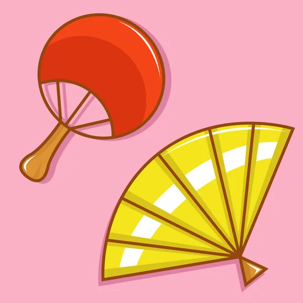 Schattige Zoete Vector Illustratie Van Hand Held Fan Roze Achtergrond — Stockvector