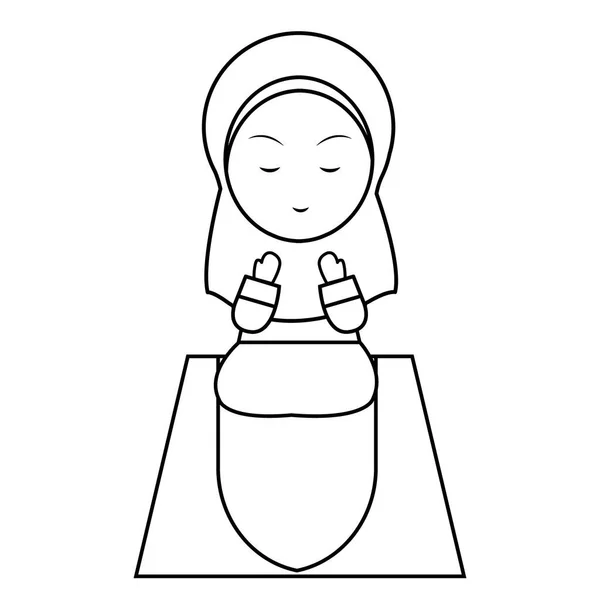 Leuke Lijn Kunst Illustratie Van Moslim Meisje Toen Werd Gebeden — Stockvector