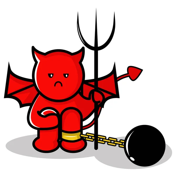 Niedliche Illustration Des Roten Satans Oder Teufels Der Den Dreizack — Stockvektor