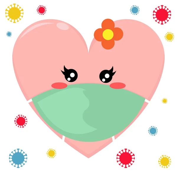 Illustration Mignonne Amour Rose Personnage Porter Masque Visage — Image vectorielle