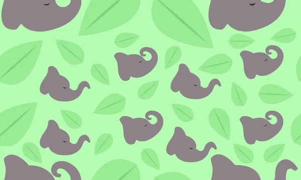 Elefant Und Blätter Nahtloses Muster Oder Hintergrund Nette Vektorillustration — Stockvektor