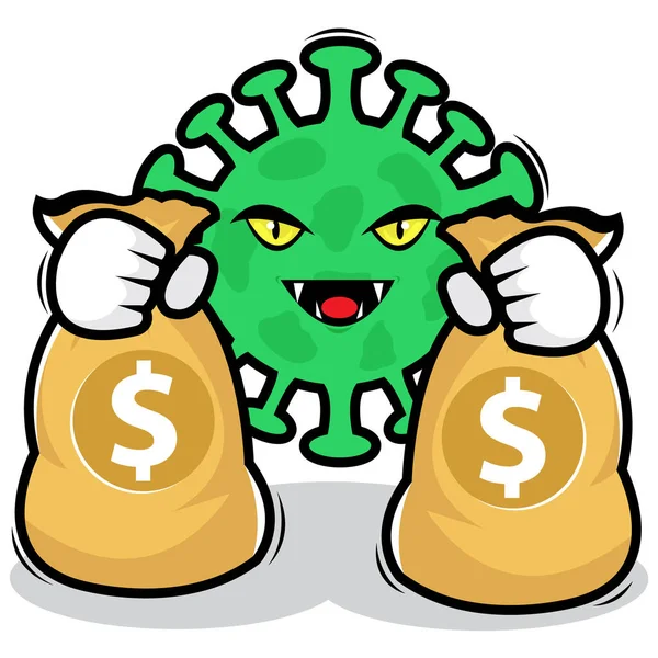 Illustration Der Figur Des Grünen Corona Virus Die Einen Geldbeutel — Stockvektor