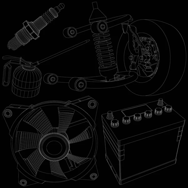 Комплект автомобильной части белая полоса на черном — стоковый вектор