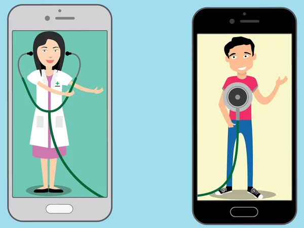 Smartphone s stetoskop a lékař — Stockový vektor