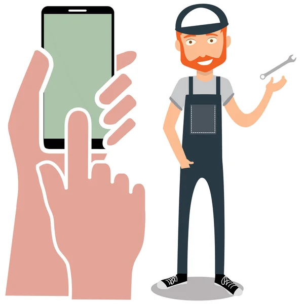 Smartphone con manos. Reparador — Vector de stock