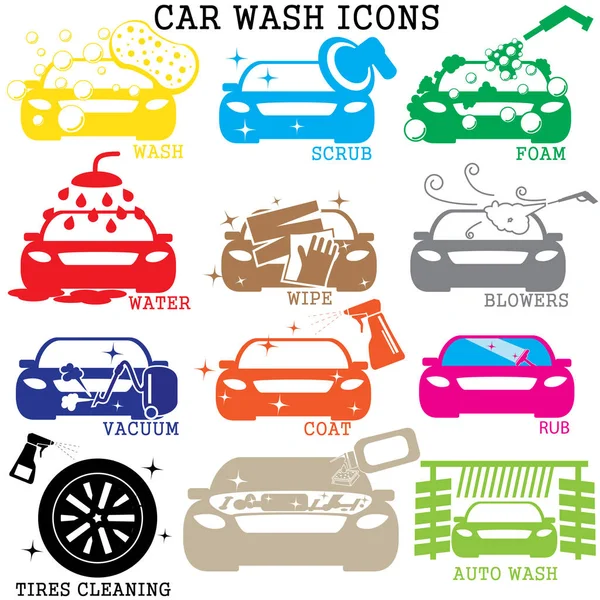 Kleur Autowassen pictogrammen — Stockvector