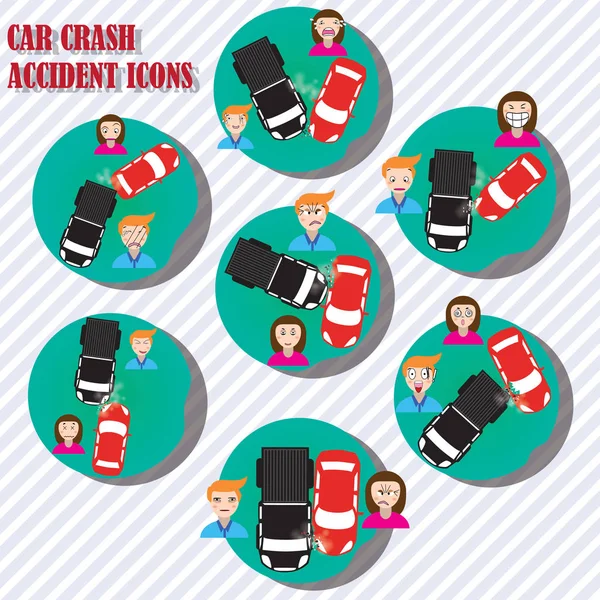 Emotie auto crash ongeval pictogrammen — Stockvector